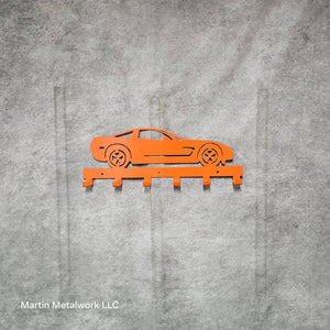 Chevy Corvette Z06 Keychain Rack – Steel Wall Mounted Sports Car Organizer detail view by Martin Metalwork LLC