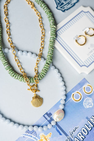 The Ophelia Blue Mother of Pearl Beaded Necklace detail view by London Crafted