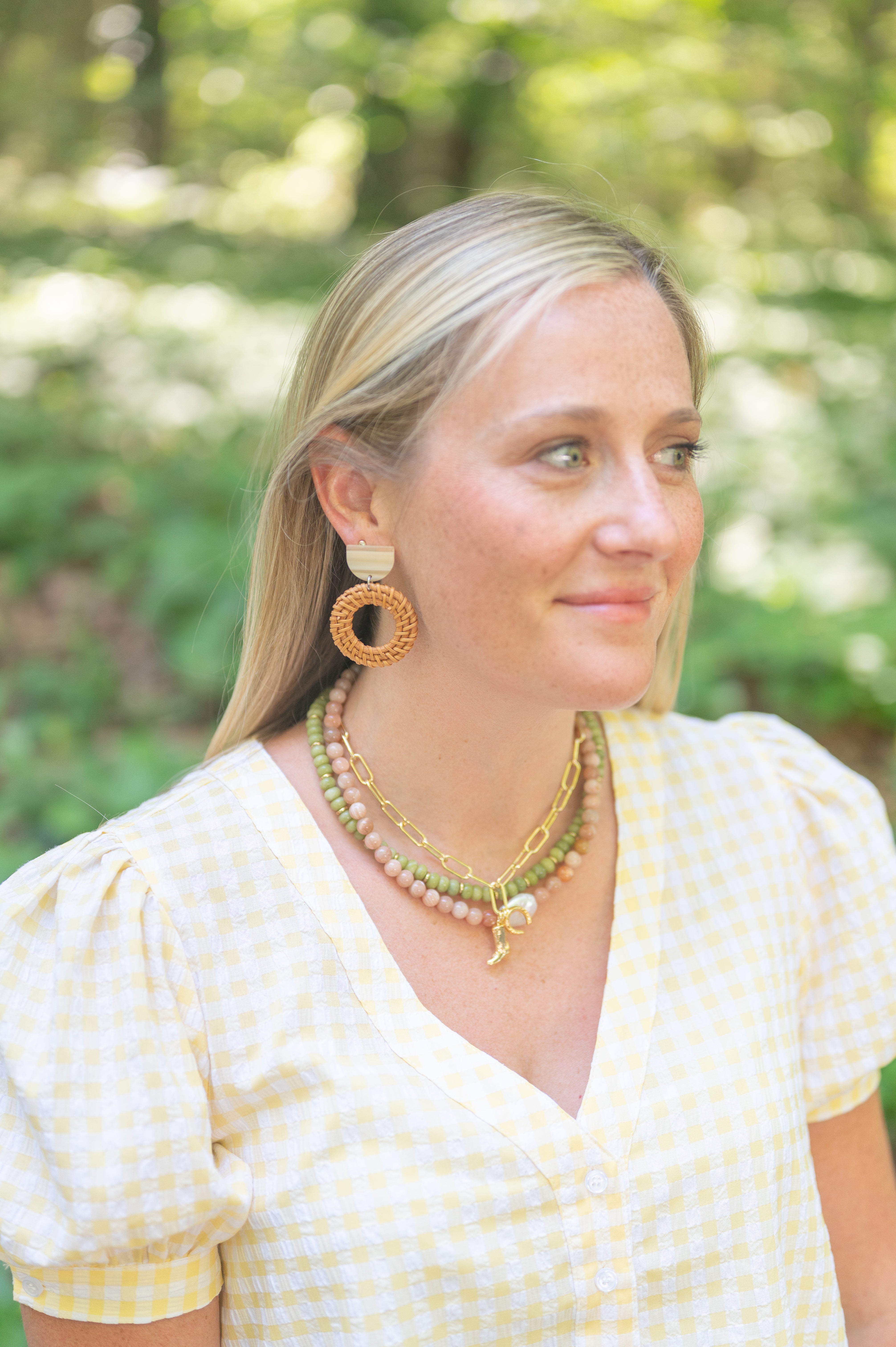 The Austin Green Rondelle Beaded Necklace detail view by London Crafted
