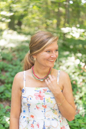 The Georgia Peach Glass Beaded Pearl Necklace detail view by London Crafted