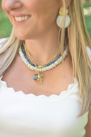 The Camden Blue Aventurine and Pearl Beaded Necklace detail view by London Crafted