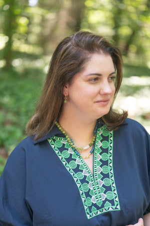 The Albany Blue and White Rondelle Beaded Necklace detail view by London Crafted