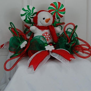 Snowman Christmas Centerpiece | Red Plaid Table Decor by Bouge Creations, view 3