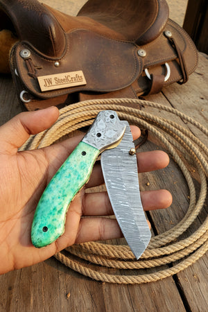 Jadeline Damascus Folder by JW SteelCrafts
