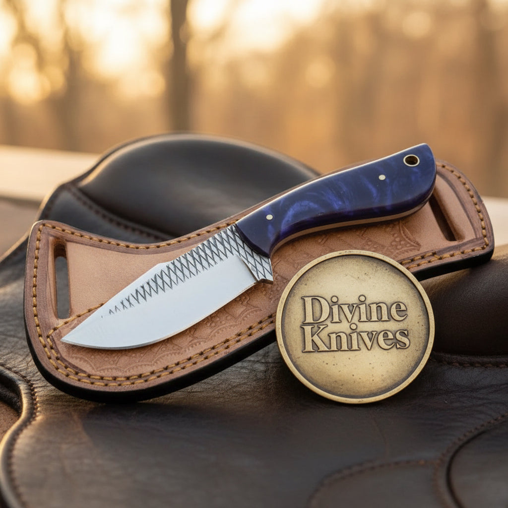 Purple Swirl Resin Rasp Cowboy Knife with by Divine Knives