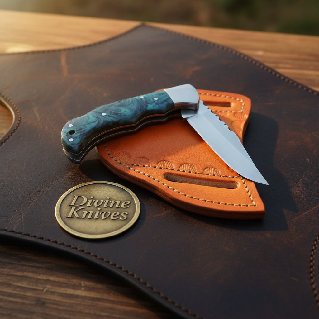Teal Resin Lockback Pocket Knife with Carbon product detail, view 3