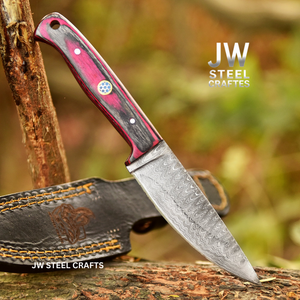 Twilight Resin Bushcraft Knife 8" Pink & Blue Pakka Wood Handle | JW SteelCrafts detail view by JW SteelCrafts