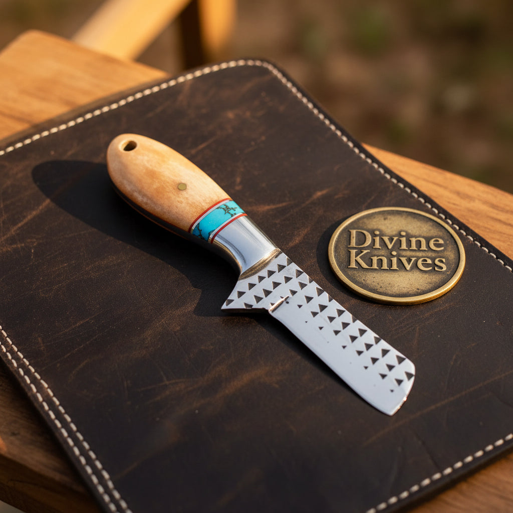 Turquoise & Bone Rasp Bull Cutter Knife with product detail, view 2