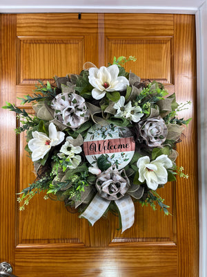 Farmhouse Welcome Wreath | Black & White Buffalo Plaid by Bouge Creations, view 7