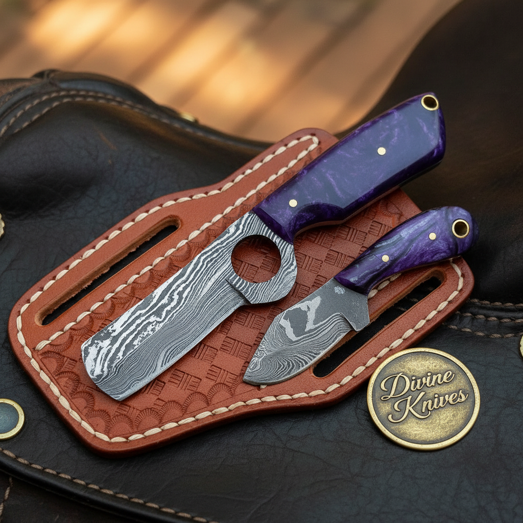 Loop Hole Purple Resin Bull Cutter & Skinner Set by Divine Knives, product view 2