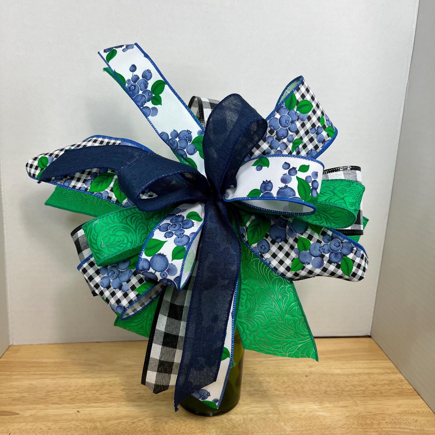 Blueberry Wreath Bow | Green Plaid & Gingham Decor by Bouge Creations, view 6