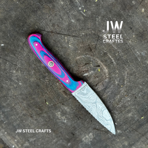 Twilight Resin Bushcraft Knife 8" Pink & Blue Pakka Wood Handle | JW SteelCrafts detail view by JW SteelCrafts