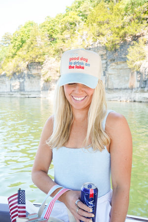 Good Day to Drink on the Lake - Baby Blue Corduroy Hat by KenzKustomz — product view 9