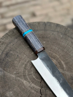 Japanese Gyuto Chef Knife 8” – Kurouchi Finish Blade with Wa Handle, Traditional Meiji Style