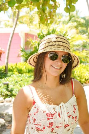 Brown Stripe Raffia Bucket Hat by KenzKustomz — product view 5