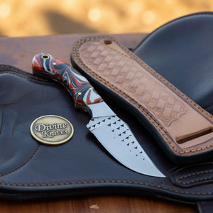 Orange Marble Resin Cowboy Belt Knife with by Divine Knives