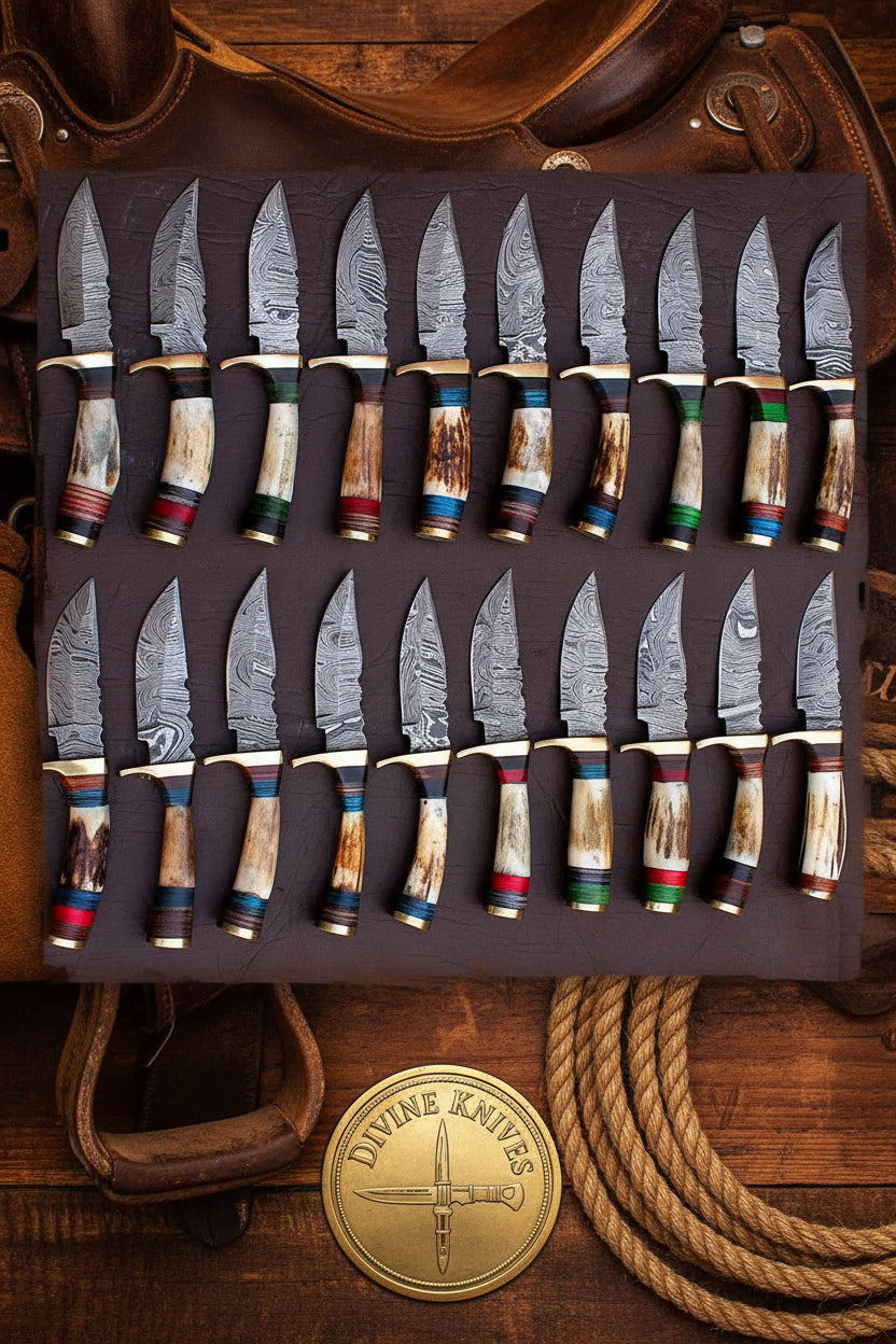 Stag Horn Hunting Knife Lot with Twenty Matched Antler Handles by Divine Knives