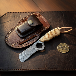 Loop Hole Ram Horn Damascus Bull Cutter by Divine Knives