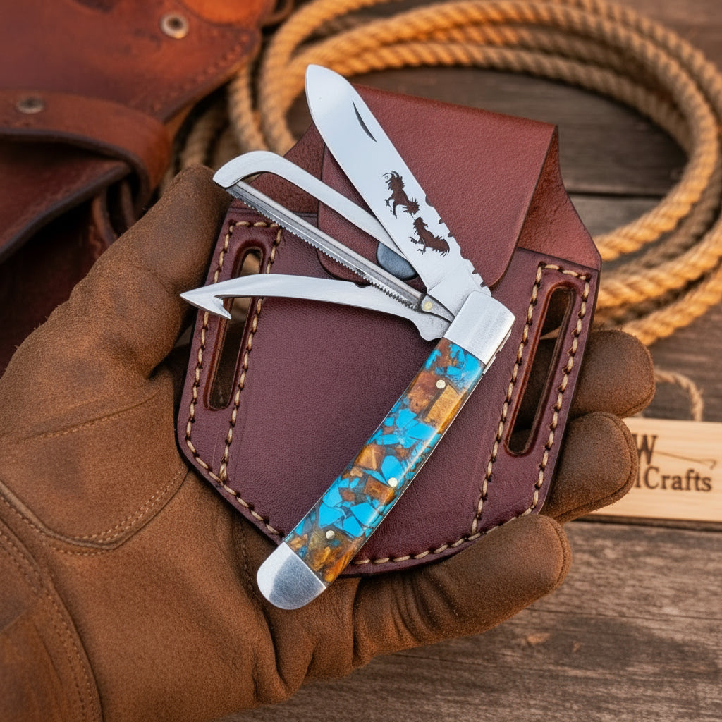 Turquoise Bronco Trapper Folder Knife 7" Handmade Slip Joint