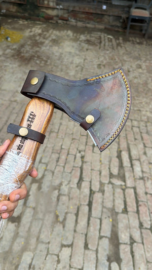 Damascus Steel Bearded Bushcraft Axe for Camping and Woodcraft detail view by JW SteelCrafts