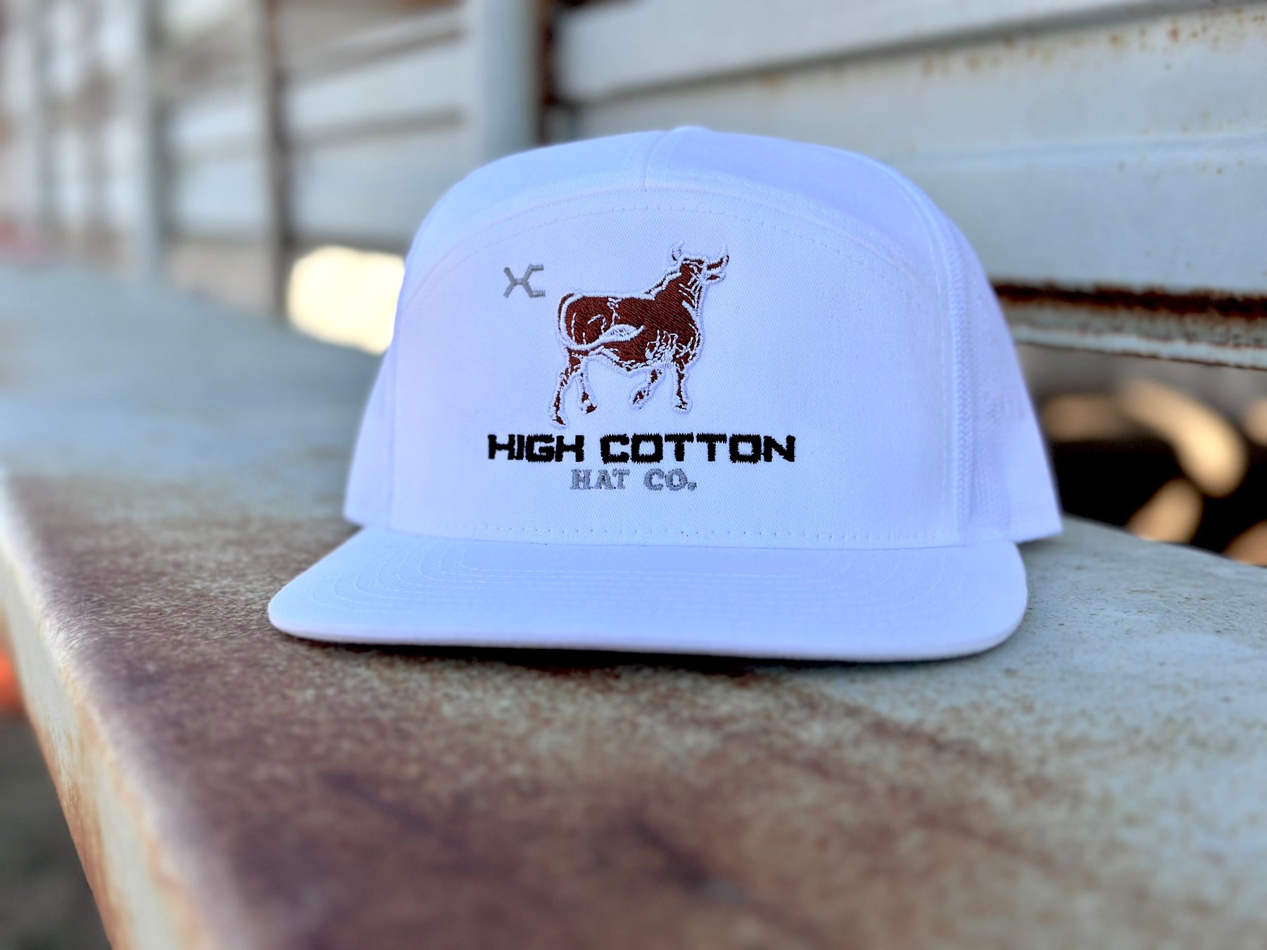 Detail view of HC Cattle 7-Panel Hat by High Cotton Hat Co