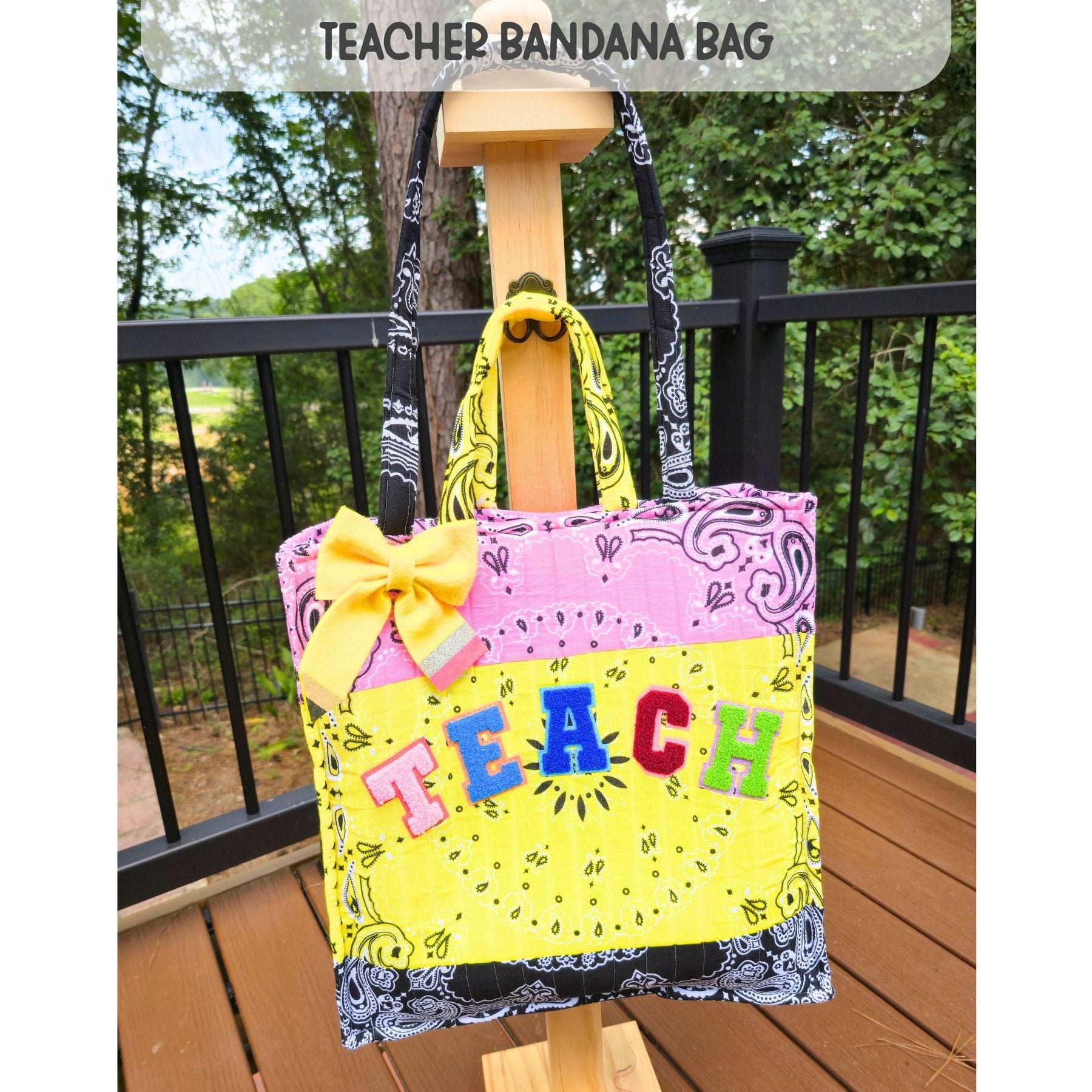 Personalized Teacher Bandana Tote Bag handmade by Maypop House Designs
