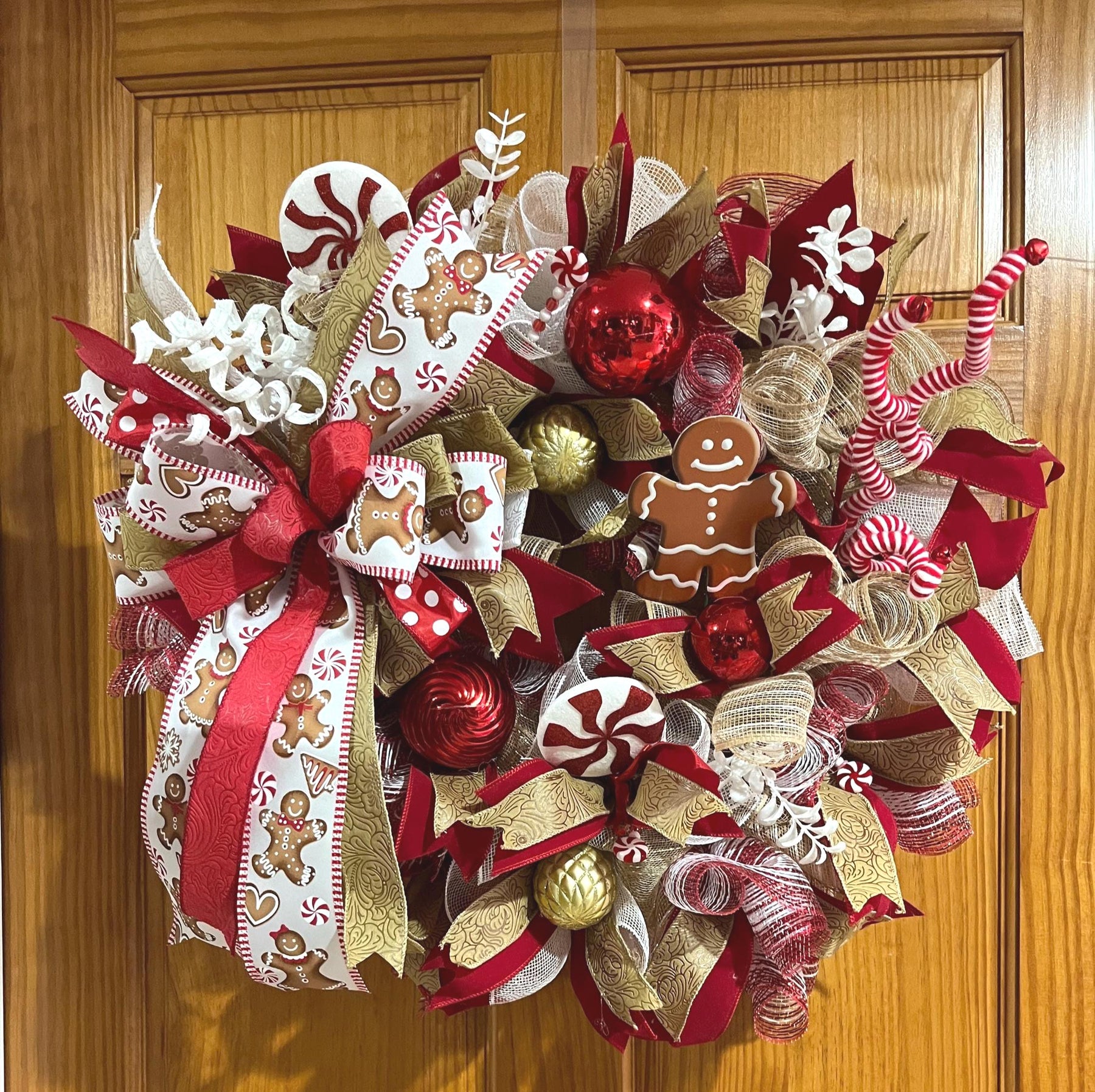 Gingerbread Man Christmas Wreath | Peppermint Door Decor by Bouge Creations, view 2