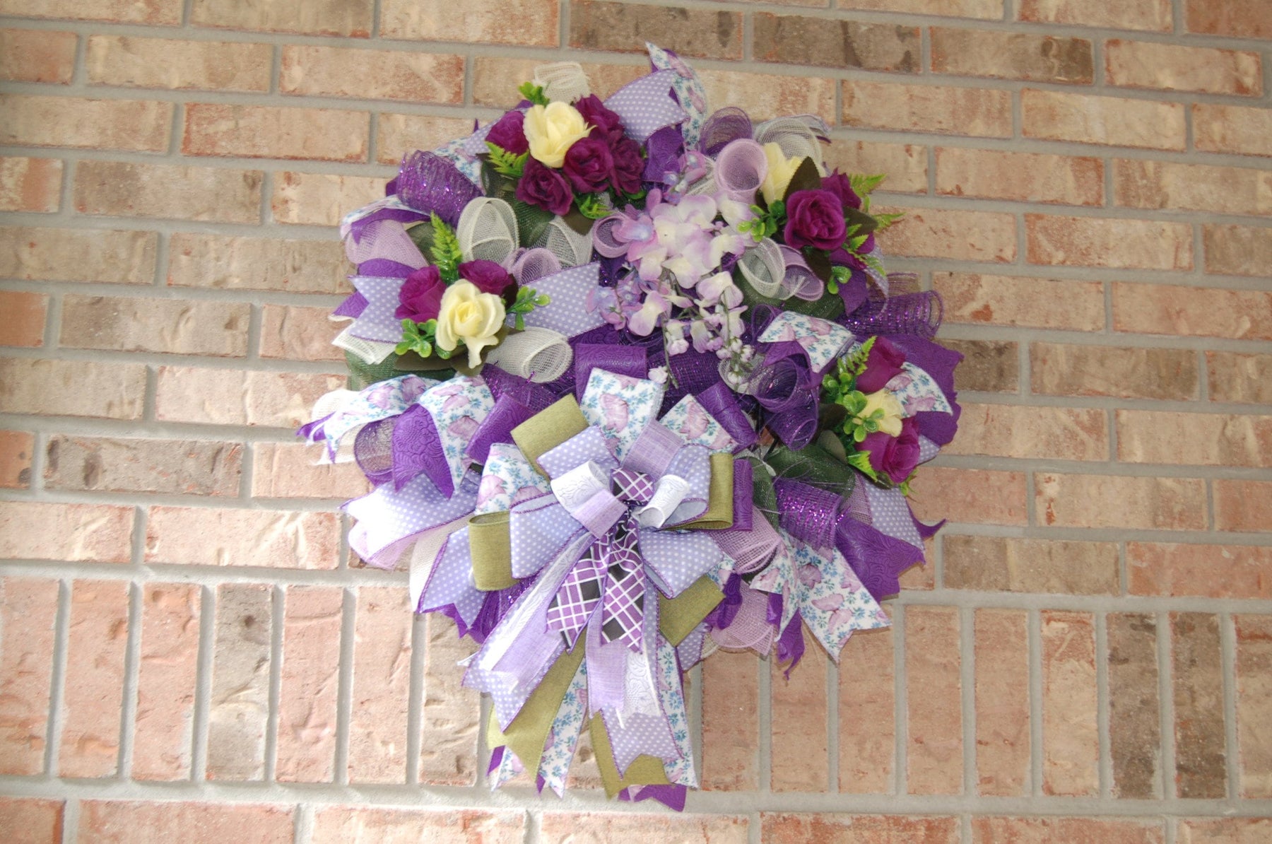 Purple Floral Wreath | Silk Flower Front Door Decor by Bouge Creations, view 7