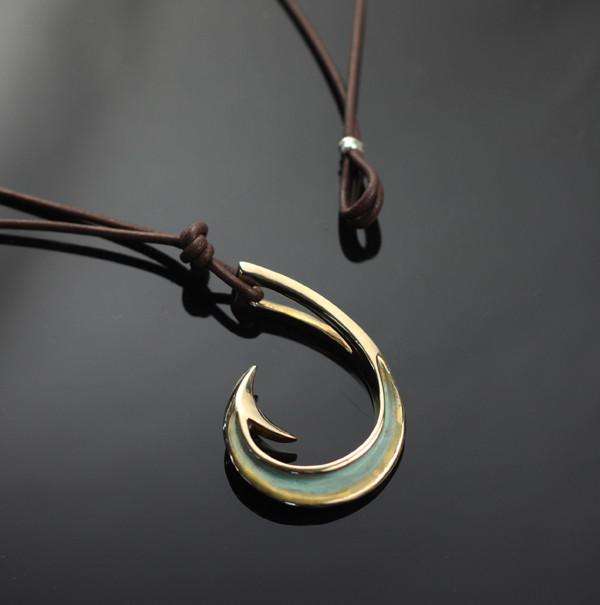 Two Way Large Bronze Circle Hook Necklace detail view by Anisa Jewelry