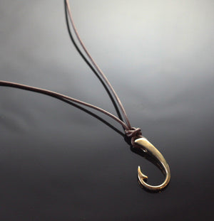Two Way Large Bronze Hook Necklace detail view by Anisa Jewelry