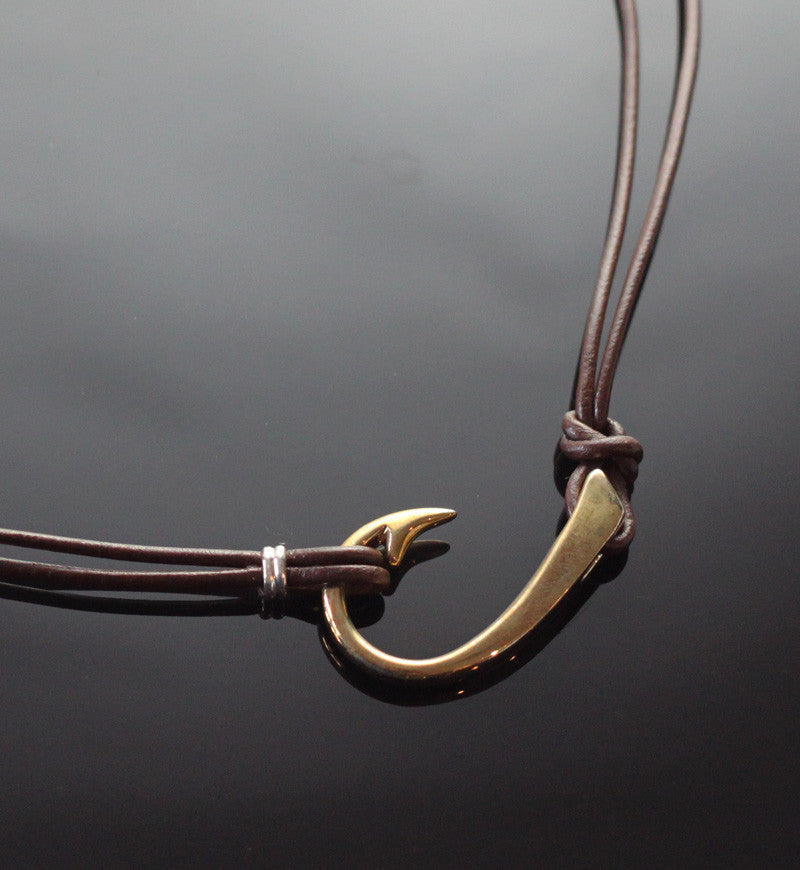 Two Way Large Bronze Hook Necklace on Double Cord by Anisa Jewelry