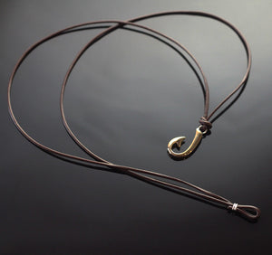 Two Way Small Bronze Hook Necklace detail view by Anisa Jewelry
