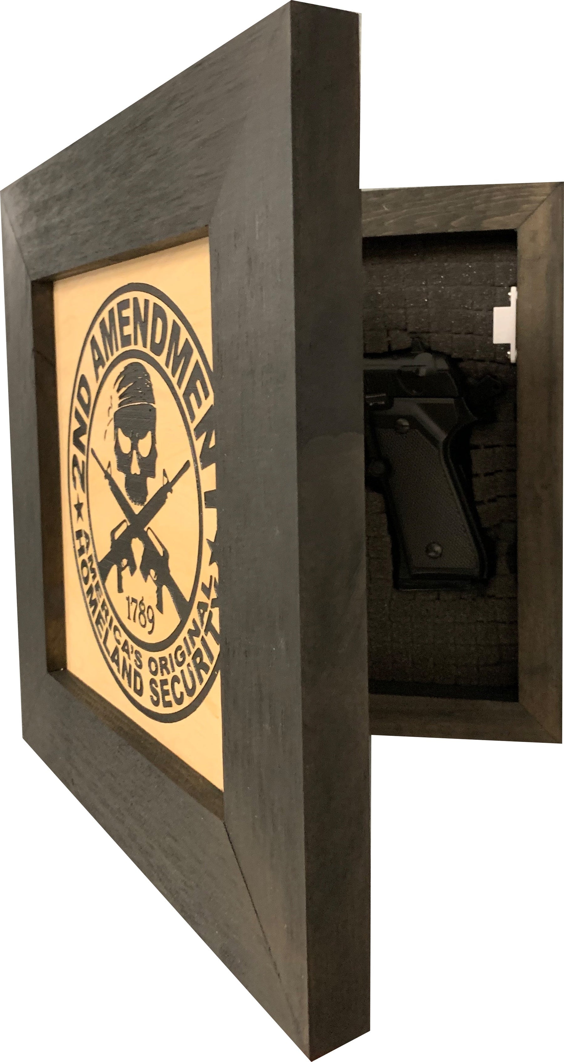 Second Amendment Hidden Gun Safe, 2nd Amendment Skull Concealment Shelf by Bellewood Designs, Southern home decor detail photo 2
