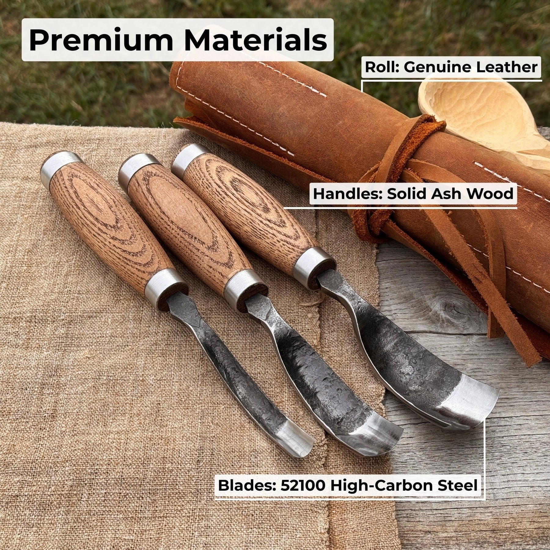 3-Piece Bent Gouge Set detail view by Sharky Forged Steel Tools