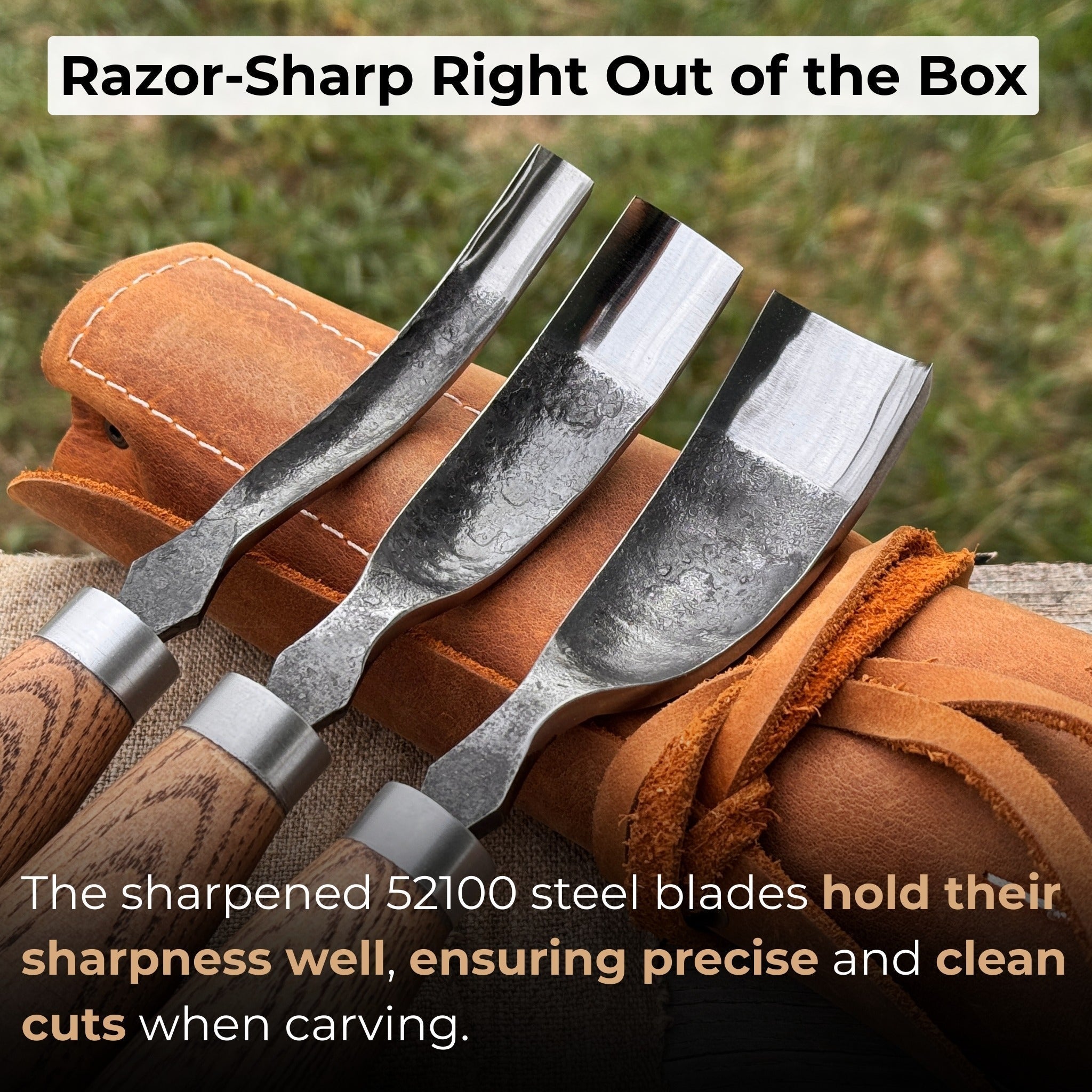 3-Piece Bent Gouge Set detail view by Sharky Forged Steel Tools