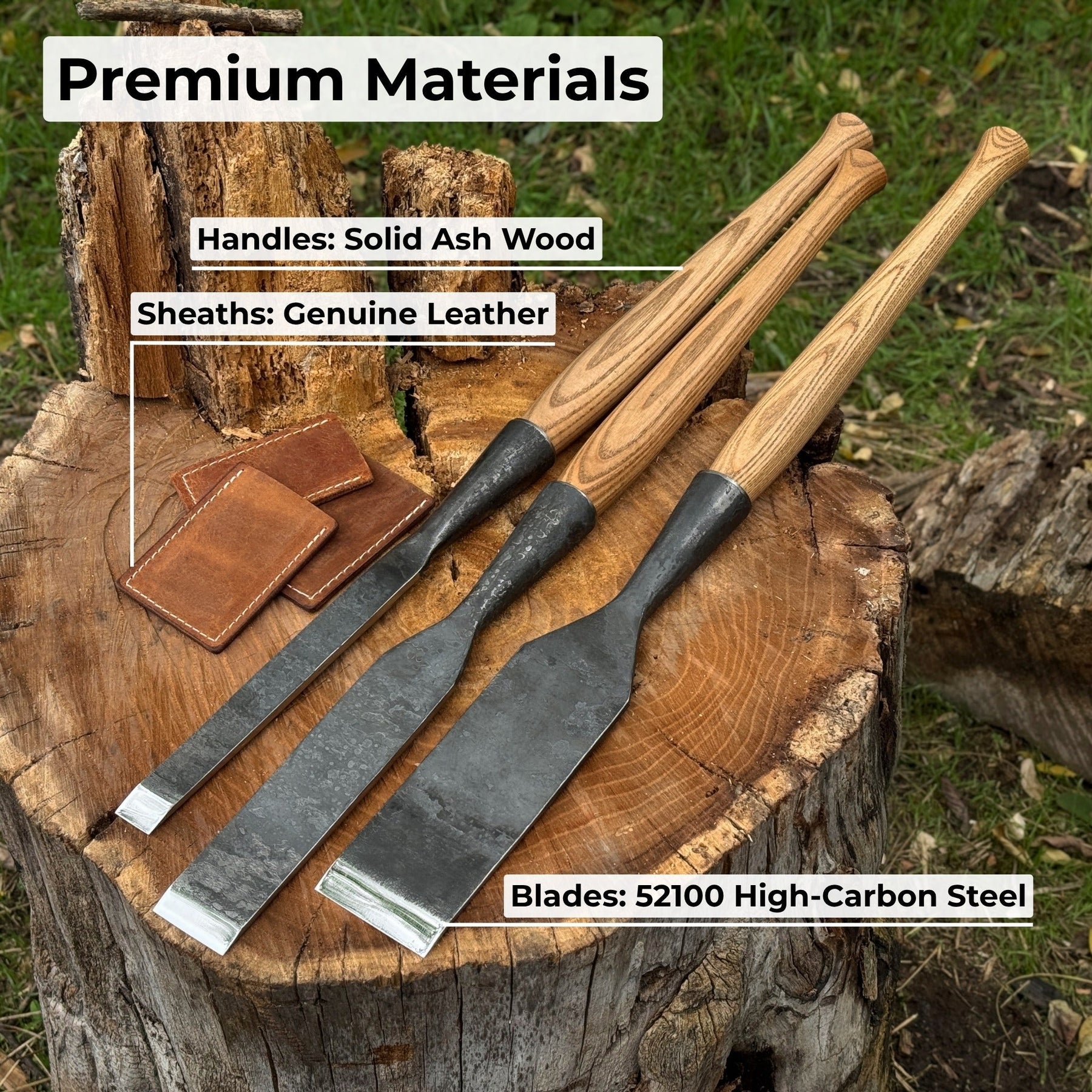 3-Piece Carpenters Slick Chisel Set detail view by Sharky Forged Steel Tools