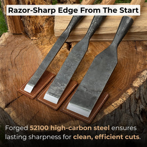 3-Piece Carpenters Slick Chisel Set detail view by Sharky Forged Steel Tools