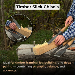 3-Piece Carpenters Slick Chisel Set detail view by Sharky Forged Steel Tools