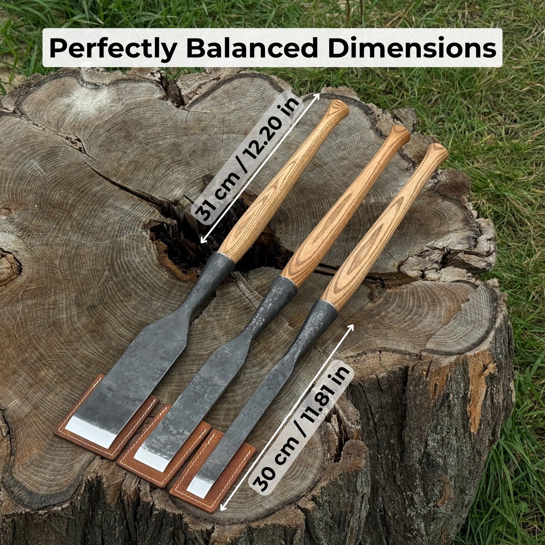 3-Piece Carpenters Slick Chisel Set detail view by Sharky Forged Steel Tools