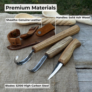 3-Piece Carving Knife Set for Spoon Carving detail view by Sharky Forged Steel Tools