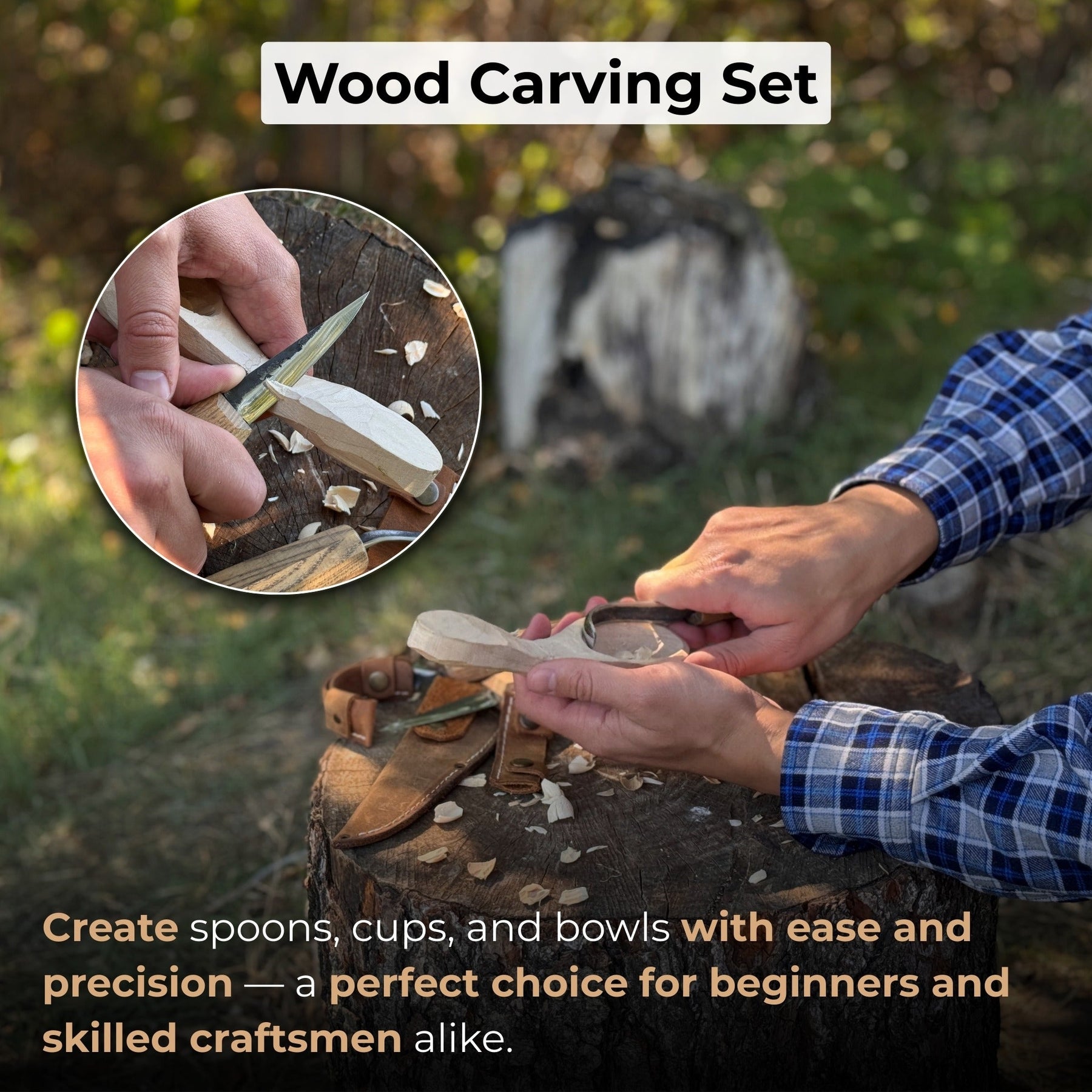 3-Piece Carving Knife Set for Spoon Carving detail view by Sharky Forged Steel Tools