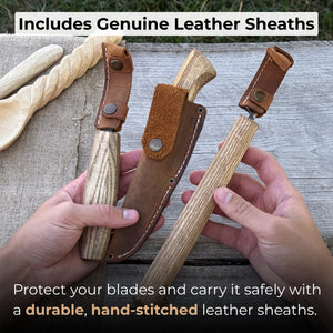 3-Piece Carving Knife Set for Spoon Carving detail view by Sharky Forged Steel Tools