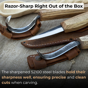 3-Piece Carving Knife Set for Spoon Carving detail view by Sharky Forged Steel Tools
