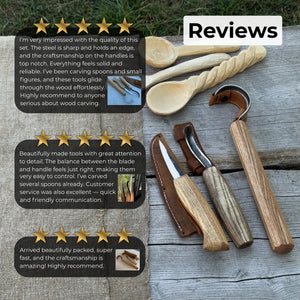 3-Piece Carving Knife Set for Spoon Carving detail view by Sharky Forged Steel Tools