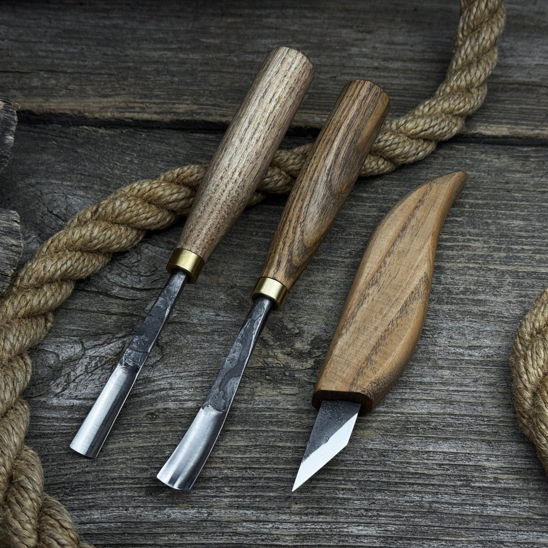 3-Piece Carving Set – Detail Gouges & Whittling Knife by Sharky Forged Steel Tools