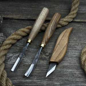 3-Piece Carving Set – Detail Gouges & Whittling Knife by Sharky Forged Steel Tools