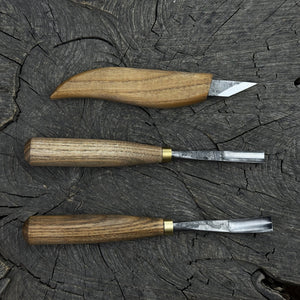 3-Piece Carving Set – Detail Gouges & Whittling Knife detail view by Sharky Forged Steel Tools