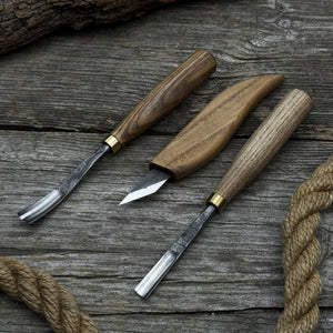 3-Piece Carving Set – Detail Gouges & Whittling Knife detail view by Sharky Forged Steel Tools