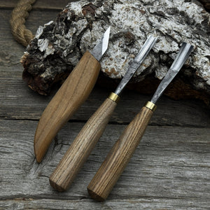 3-Piece Carving Set – Detail Gouges & Whittling Knife detail view by Sharky Forged Steel Tools