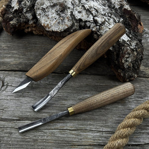 3-Piece Carving Set – Detail Gouges & Whittling Knife detail view by Sharky Forged Steel Tools